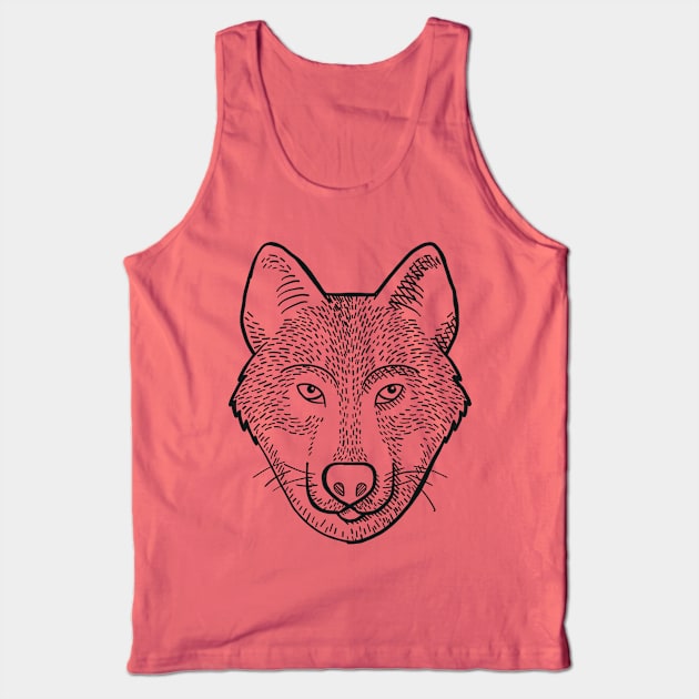 Wolf Face Black and White Tank Top by billiterstudio